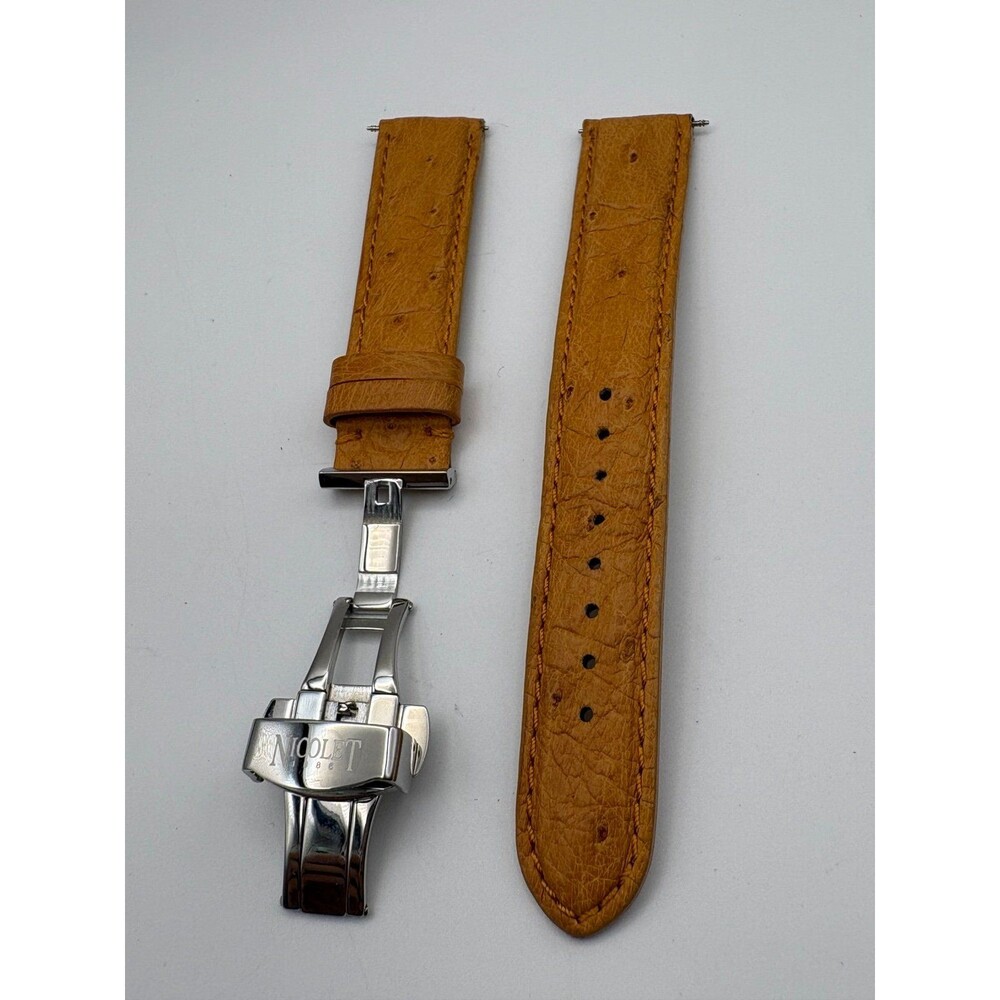 OEM Nicolet 1886 Tan Genuine Ostrich Leather Watch Strap 20mm Deployment Clasp